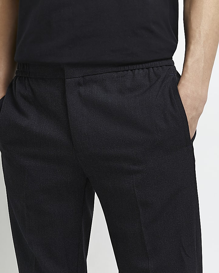 Navy slim fit textured smart joggers