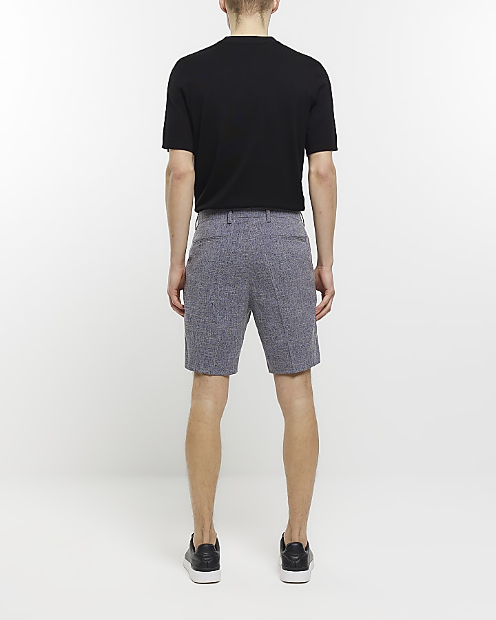 Navy slim fit textured smart shorts