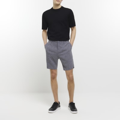 Navy slim fit textured smart shorts | River Island