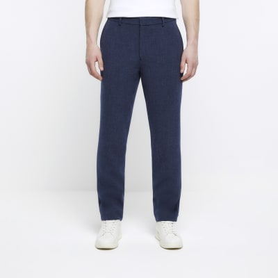 Mens navy best sale slim fit trousers