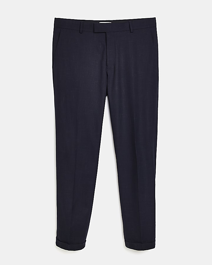 Navy Slim fit Textured Suit Trousers