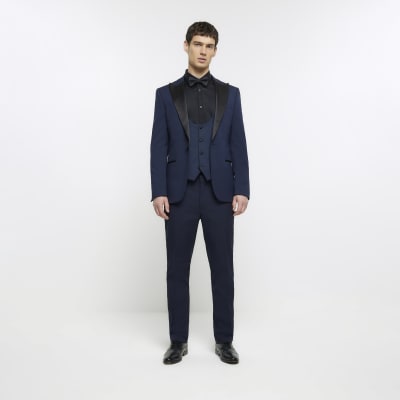 Navy Slim fit Tuxedo suit trousers | River Island