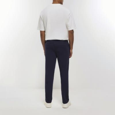 Navy slim fit twill pull on smart joggers River Island