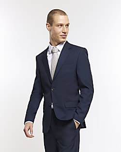 Navy slim fit twill suit jacket
