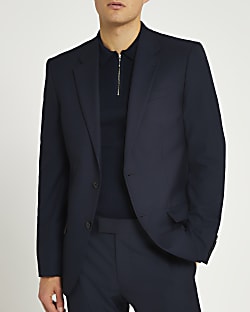Navy slim fit twill suit jacket