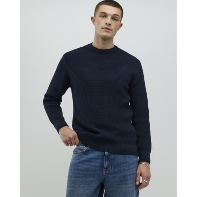 Navy Slim Fit Waffle Texture Knit Jumper