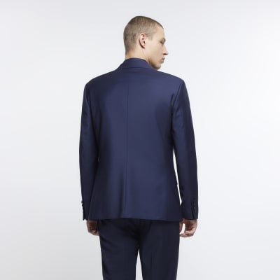 Navy slim fit wool premium suit jacket