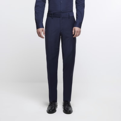 Navy slim fit wool premium suit trousers