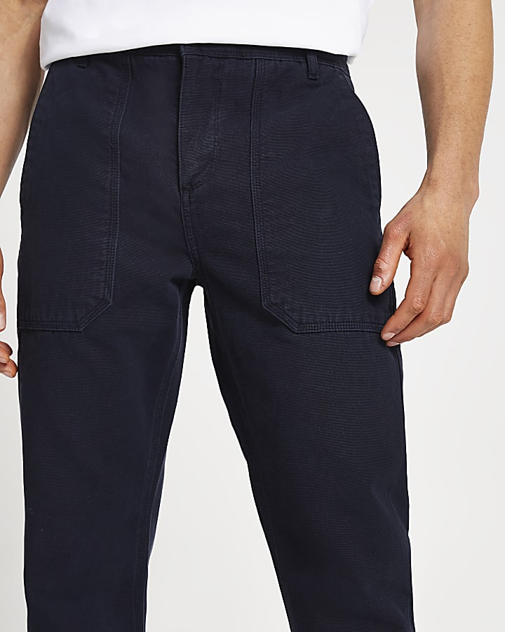 Navy slim fit worker trousers
