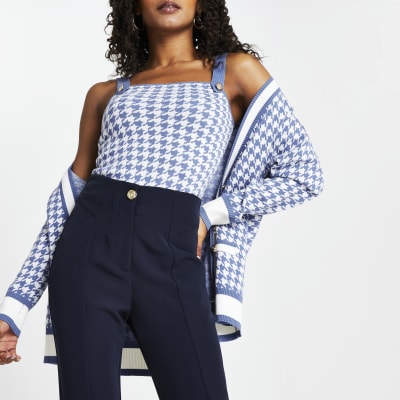 Navy split front cigarette trousers