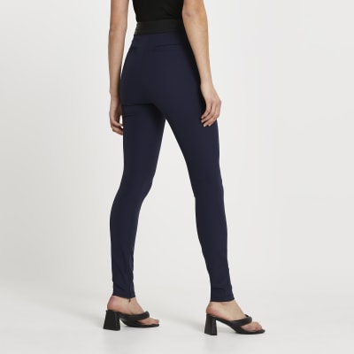 Navy split hem skinny trousers