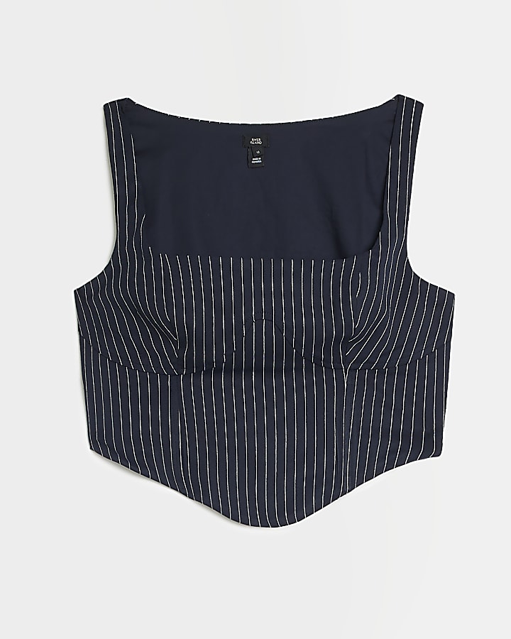 Navy stripe crop corset top