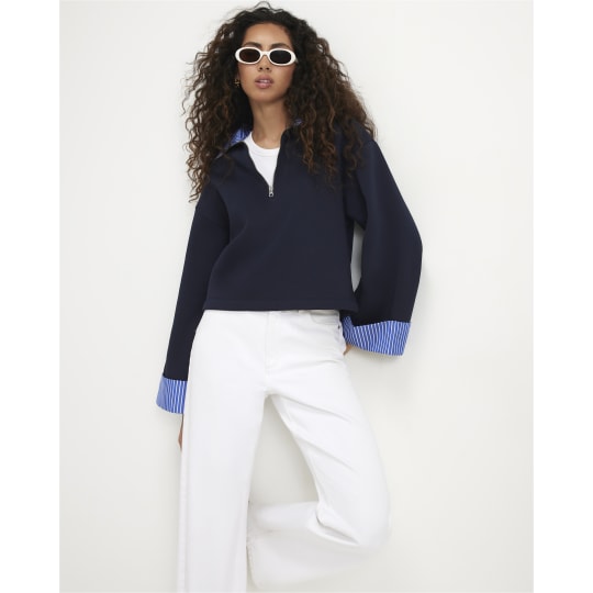 River Island Navy Stripe Half Zip Top