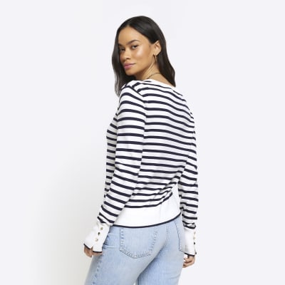 Navy stripe long sleeve jumper