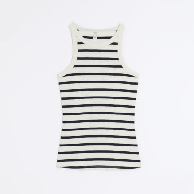 Navy stripe racer vest top River Island