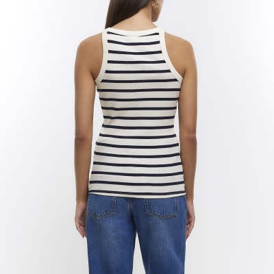 Navy stripe racer vest top River Island