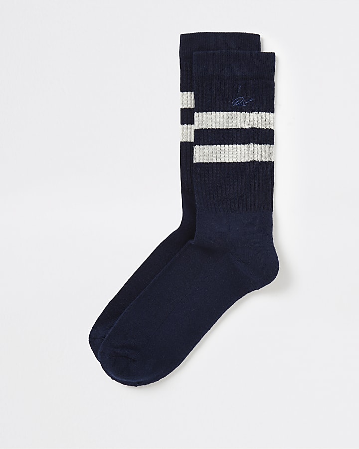 Navy stripe RI embroidered tube socks