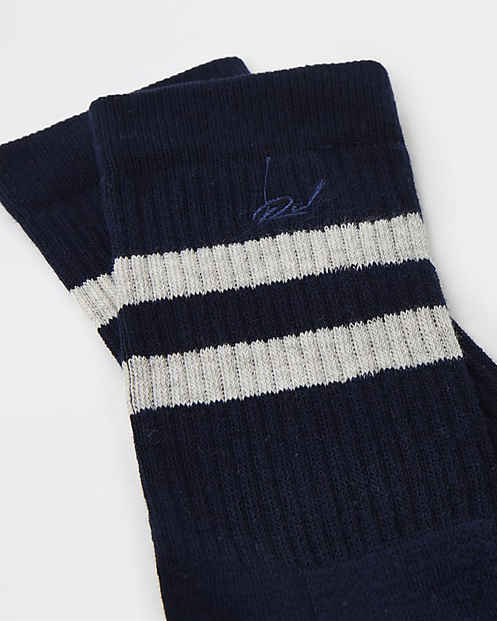 Navy stripe RI embroidered tube socks