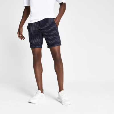 Navy stripe skinny fit shorts | River Island