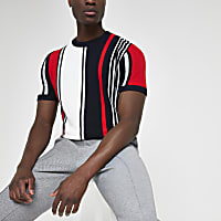 Navy stripe slim fit knitted T-shirt