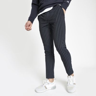 Navy stripe super skinny jogger trousers