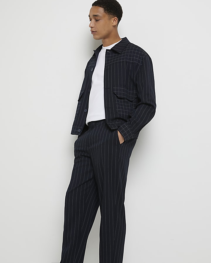 Navy stripe tapered trousers