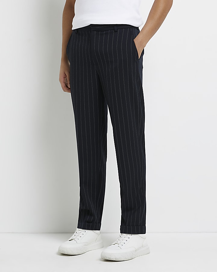 Navy stripe tapered trousers