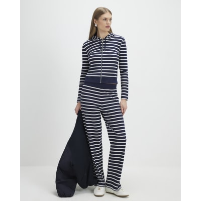 Navy Striped Hoodie And Trousers Set