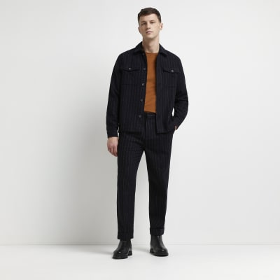 navy striped trousers mens