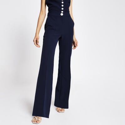 navy flared trousers