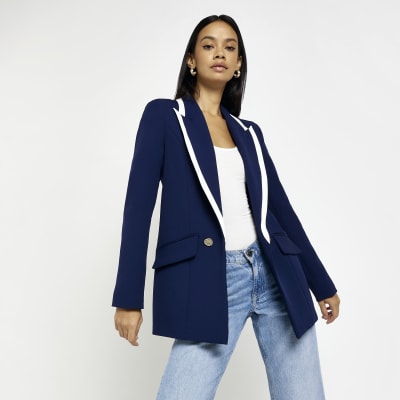 navy blue long jacket womens