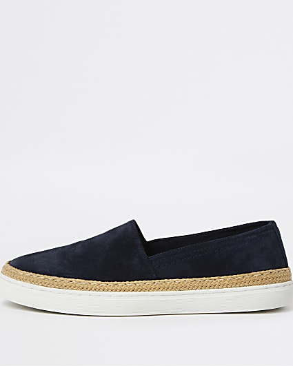 Navy suede contrast sole loafer shoes