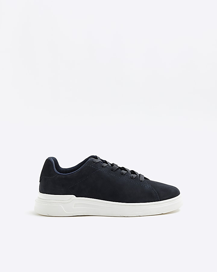 Navy suede lace up trainers | River Island
