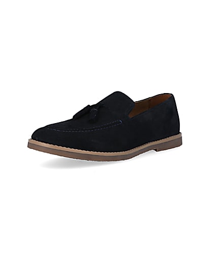 360 degree animation of product Navy suede tassel loafers frame-0