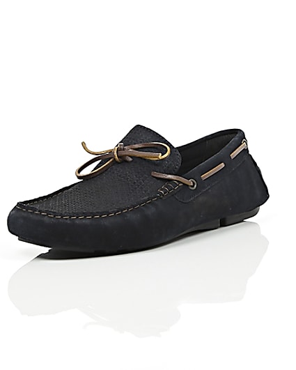 360 degree animation of product Navy suede woven driver shoes frame-1