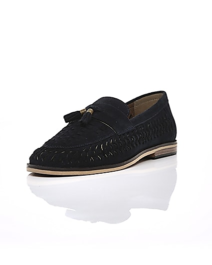 360 degree animation of product Navy suede woven tassel loafers frame-1