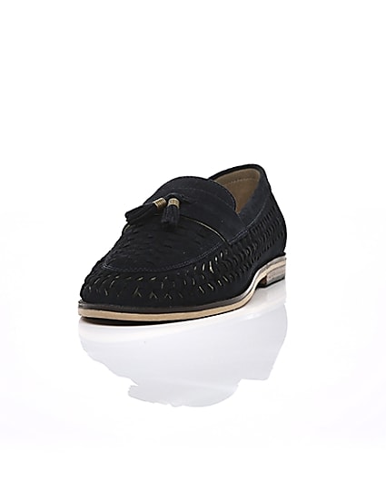 360 degree animation of product Navy suede woven tassel loafers frame-2