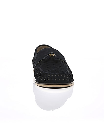 360 degree animation of product Navy suede woven tassel loafers frame-4