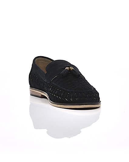 360 degree animation of product Navy suede woven tassel loafers frame-5