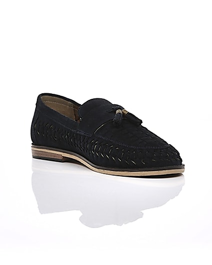 360 degree animation of product Navy suede woven tassel loafers frame-6