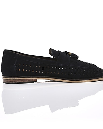 360 degree animation of product Navy suede woven tassel loafers frame-10