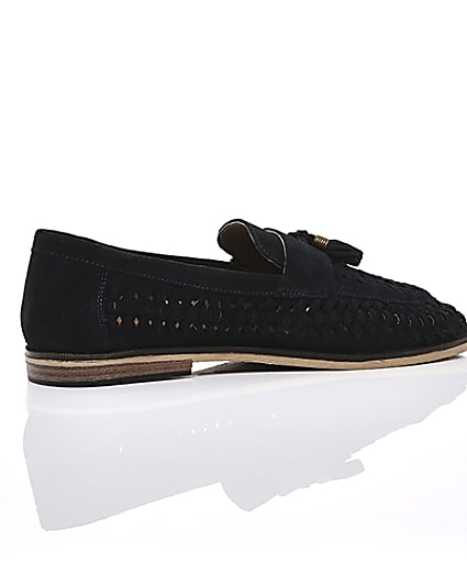 360 degree animation of product Navy suede woven tassel loafers frame-11