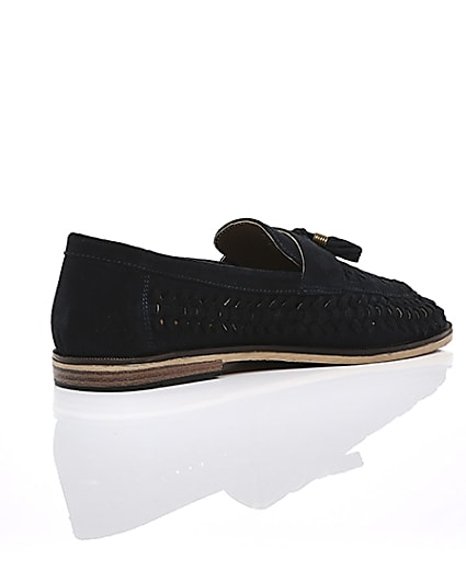 360 degree animation of product Navy suede woven tassel loafers frame-12