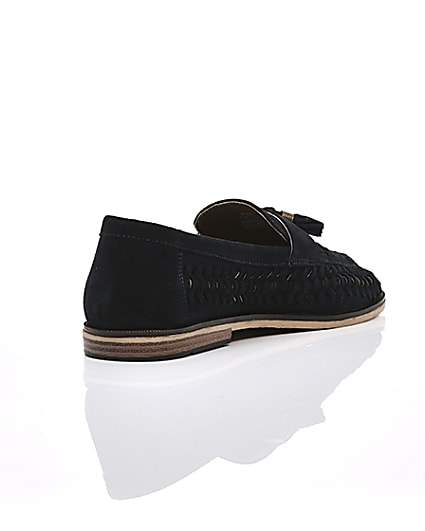 360 degree animation of product Navy suede woven tassel loafers frame-13
