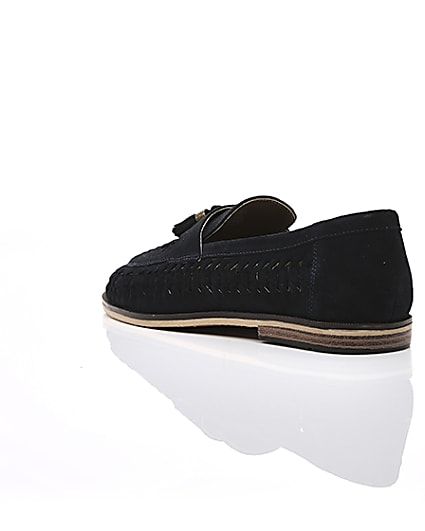 360 degree animation of product Navy suede woven tassel loafers frame-18