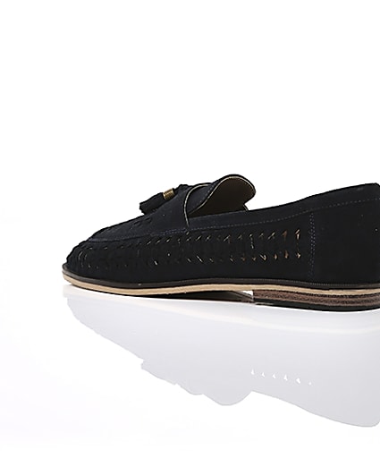 360 degree animation of product Navy suede woven tassel loafers frame-19