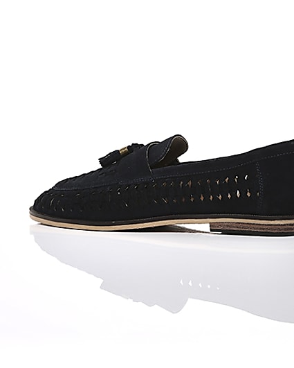 360 degree animation of product Navy suede woven tassel loafers frame-20