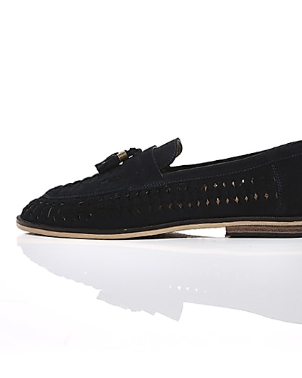 360 degree animation of product Navy suede woven tassel loafers frame-21