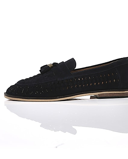 360 degree animation of product Navy suede woven tassel loafers frame-22