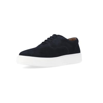 360 degree animation of product Navy suedette lace up trainers frame-0